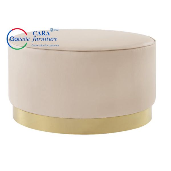 BB2015 Simple Design Modern Home Bedroom Bed Bench Pink Gold Round Fabric Stool Round Ottoman