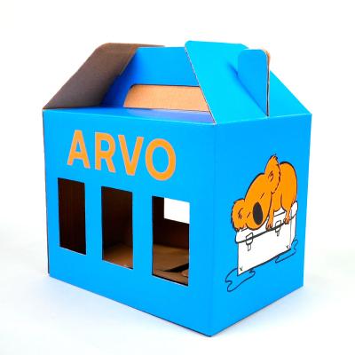 3 Bottle Packaging Beer Shipping Boxes Custom Size Blue Wine Glass Box With Handle