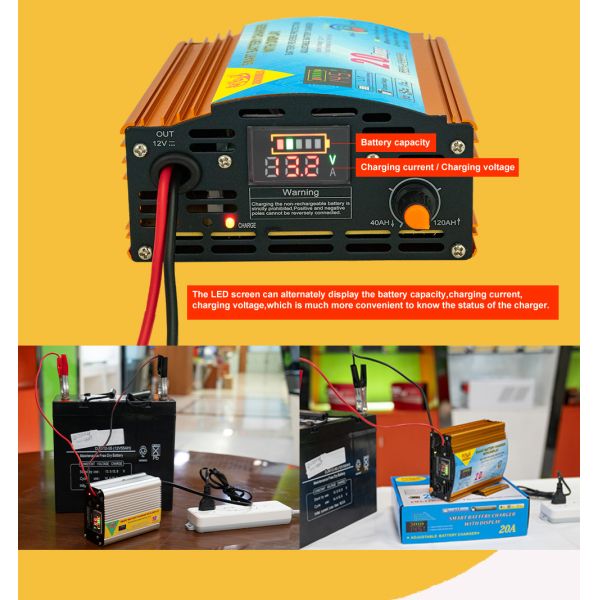 Smart AGM GEL Battery Charger 12V 20A Lead Acid Battery Charger 250V Intput