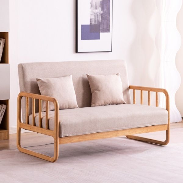 Upholstered Armrest Kid Sofa Solid Wood Loveseat 3 Seater Couch Linen Material Living Room Chair for Reading Accent