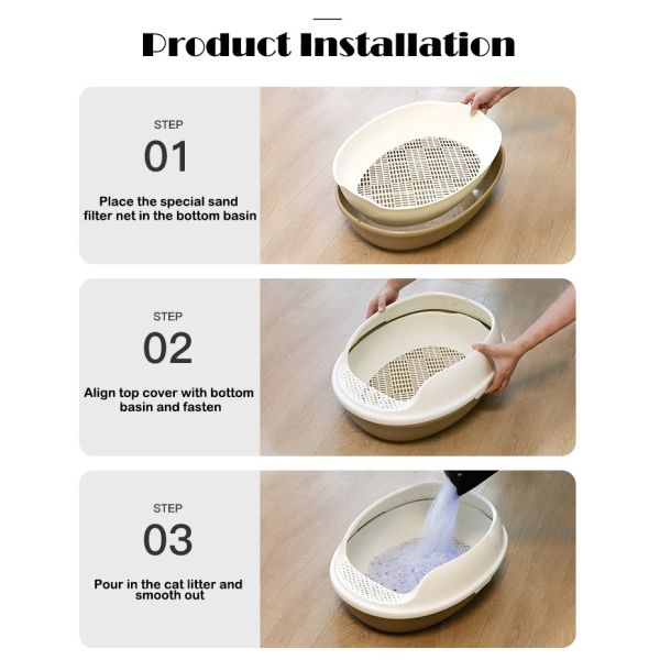 Cat Litter Box Anti-Splash Pet Dog Toilet Large Space Cat Plastic Cat Tray for Indoor