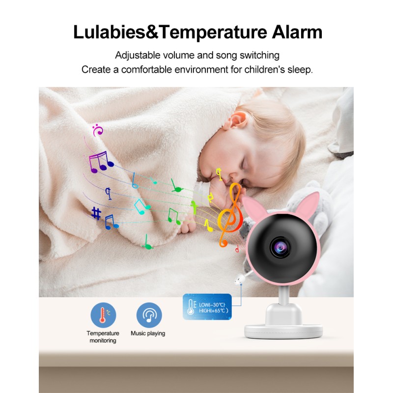 Smart Baby Pet Monitor With Camera and Audio  2.8 Inch Screen 4X Zoom Sleep Surveillance IR Night Vision Two-Way Audio(Pink)