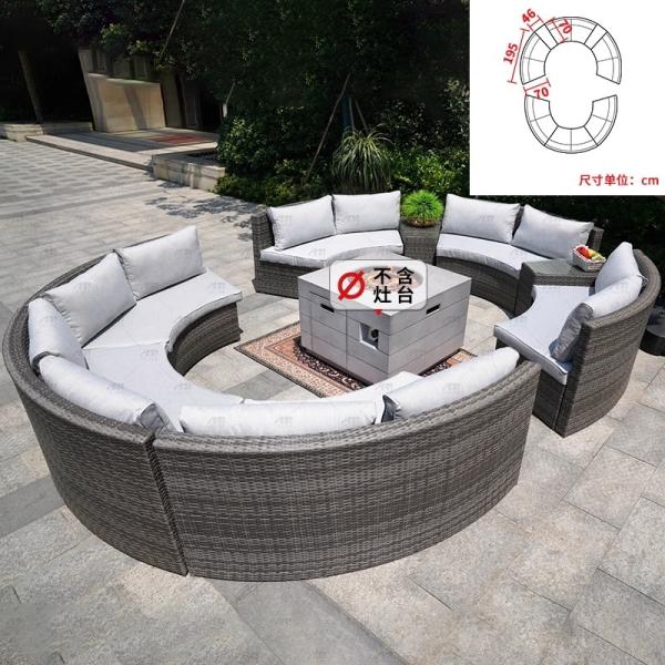 Round Swimming Pool Sofa Unfolded Rattan Sofa Outdoor Black