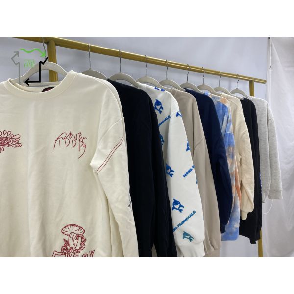 Used Mix Unisex Universal Neck V Neck Zipper Hoodies Polyester Cotton Crewneck Clothes