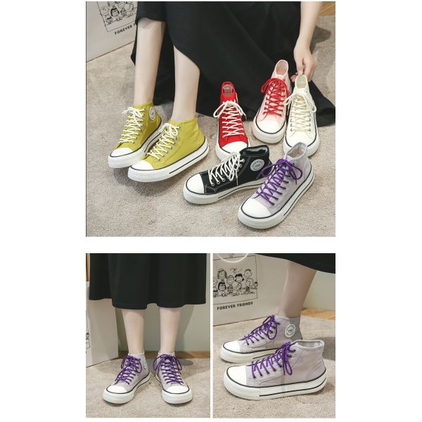 Wholesale new triple vulcanized high quality high top oval toe canvas shoes for women