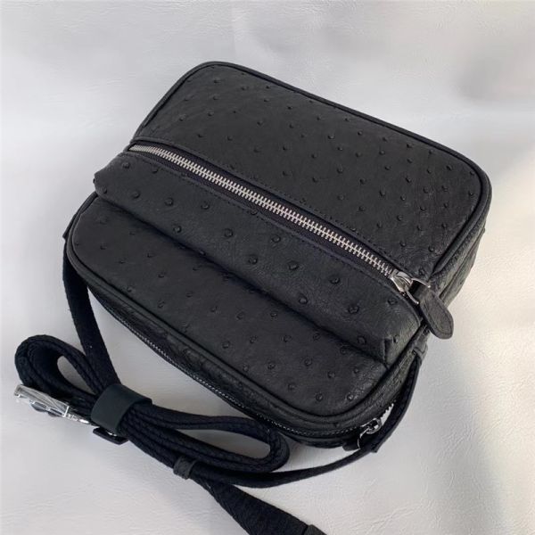 Authentic Real Ostrich Skin Men Small Flap Purse Genuine Exotic Leather Cross Shoulder Bag Male Casual Messenger Bag