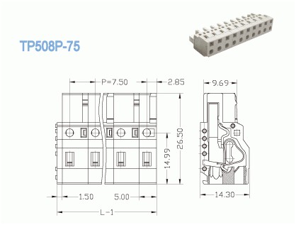 Заткните блок 7.5mm Screwless женский Pluggable терминальный для электричества 300V 15A