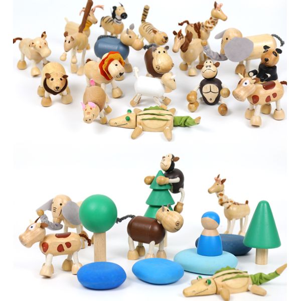 Wooden Simulation Small Animal Blocks Forest Farm Animal Dolls Early Childhood Building Blocks