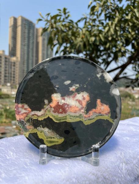 Luxury Round Marble Plate Plum Wearproof Blossom Jade Marble Tray