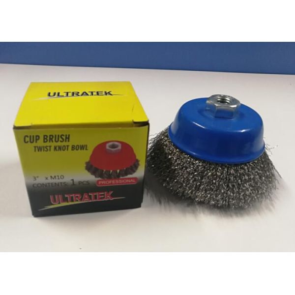 Rotary Silver Cup Crimped Brass Wire Bowl Brush 75mm with Plastic Ring Protection