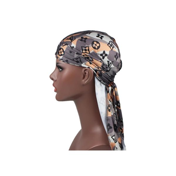 Grey Camo LV Silk Silky Satin Designer Durag Supplier Bulk Wholesale