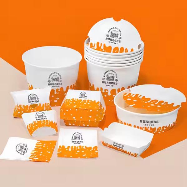 Food Eco-friendly Recyclable Customized Kraft Paper Packaging Boxes for Fast Food Hamburgers French Fries Chicken Wings