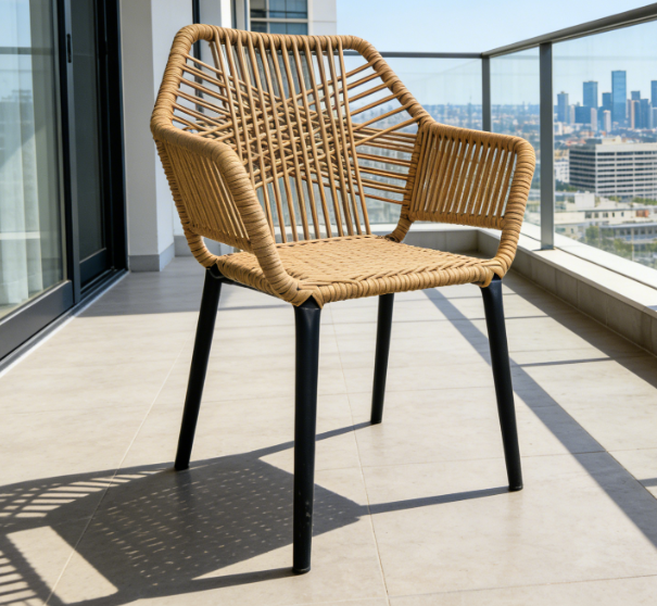 Yoshen Stackable Outdoor Hand Woven Rattan Chair Black Frame for Patio Cafe Commercial Use