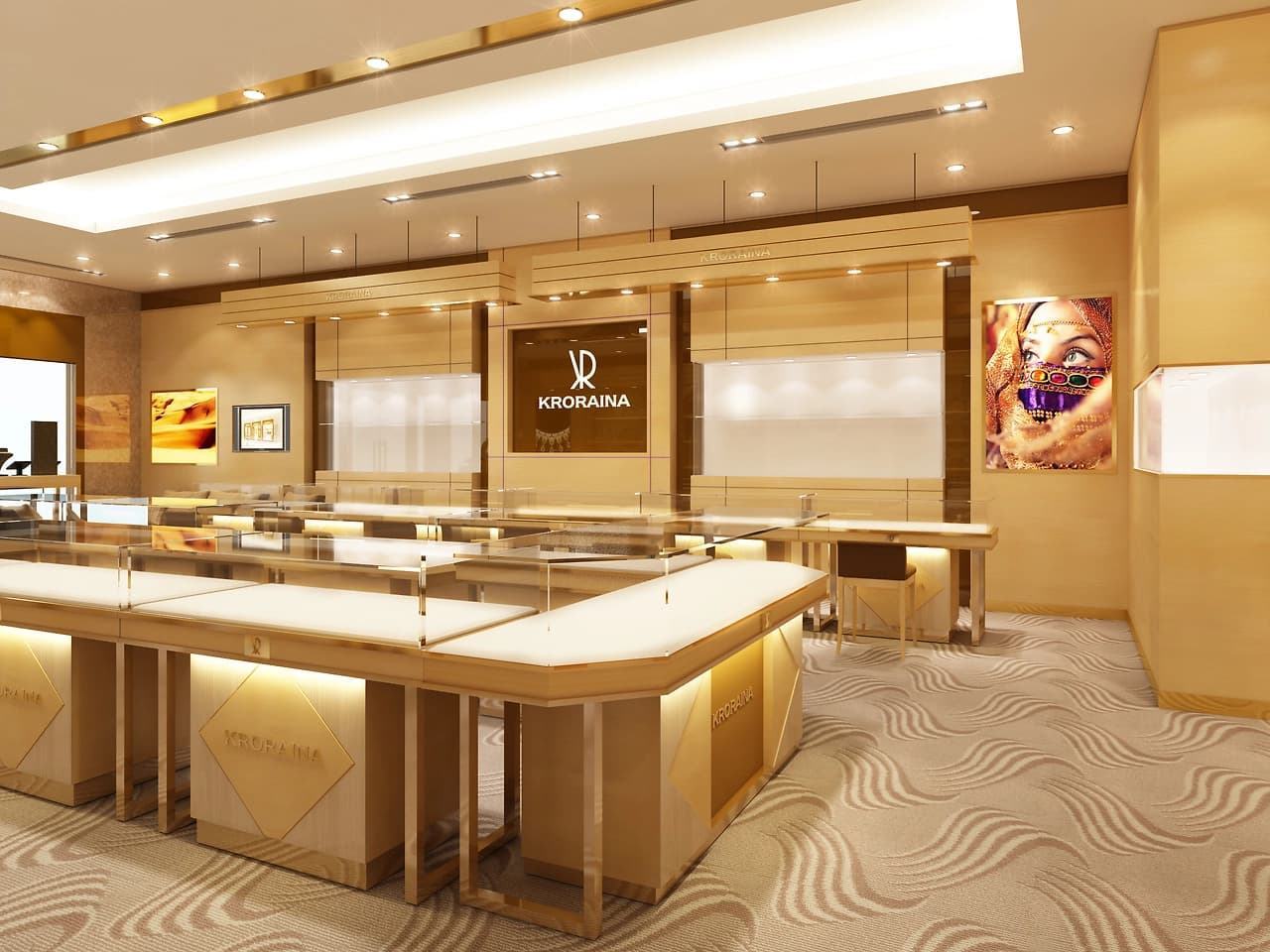 Customized Design LED Lighting Durable and Easy Clean Jewelry Showcase Island Display Cabinet