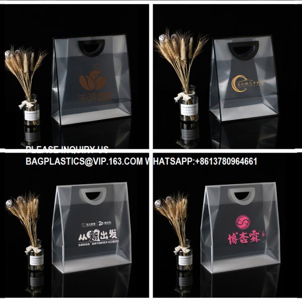 Plastic Tote Bags, Shopping Bags Gift Packaging Bags, PP Environmental Protection Frosted Transparent Bags Custom LOGO