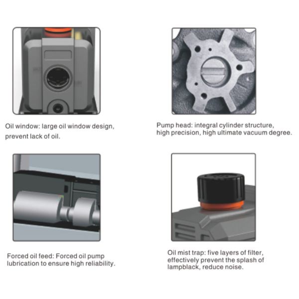 RS - 1.5 3 CFM Vacuum Pump Rotary Vane Single Stage Display Graph Pressure