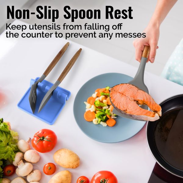BPA Free Kitchen Silicone Utensil Rest Durable Spoon Rest With Drip Pad Kitchen Gadgets Kitchen Cooking Utensils Holder