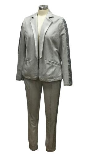 Sequins Decorated Womens Casual Suits ,  French Terry Ladies Two Piece Suits