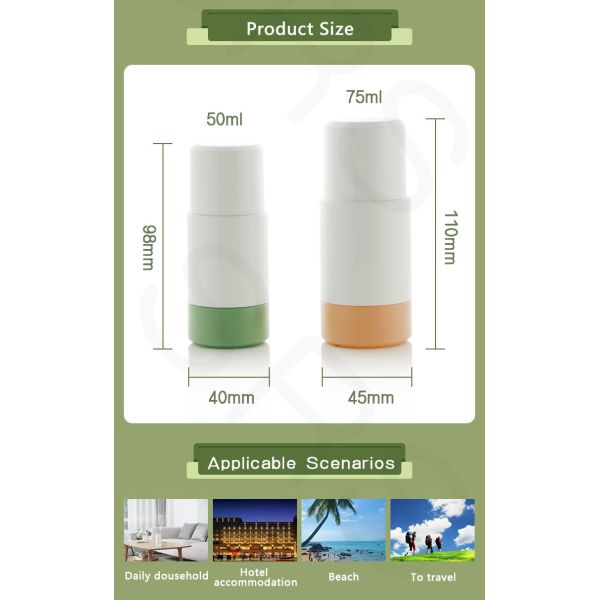 RPPE-50ML 75ML Double Wall PP Refillable Roll On Deodorant Bottles Hollow Ball