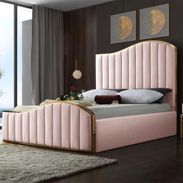 Sleeping Modern Design Queen King Size Velvet Upholstered Platform Bed