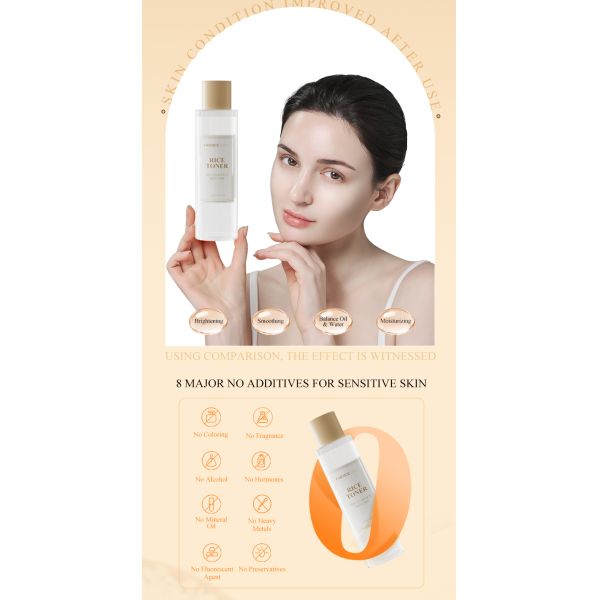 Organic OEM Pores Shrinking Rice Water Toner Facial Hydrating Soothing Moisturizing Skincare Whitening Face Skin Rice Toner