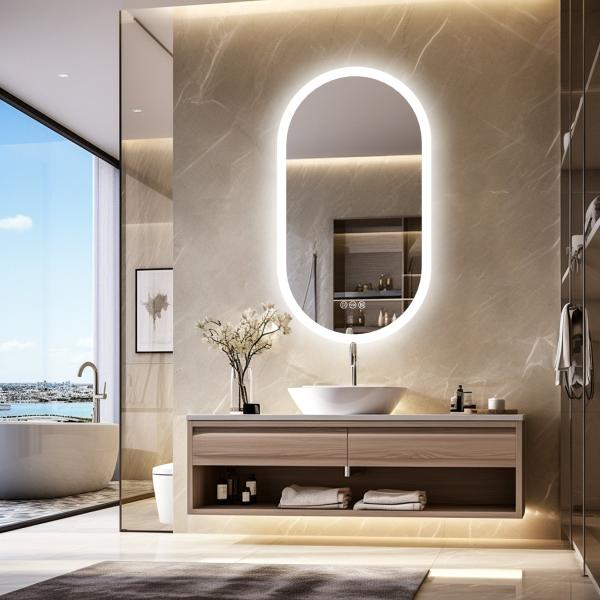 Silver Hotel LED Mirror 6500K 3200K Aluminum Frame Mirror With Demister Pad