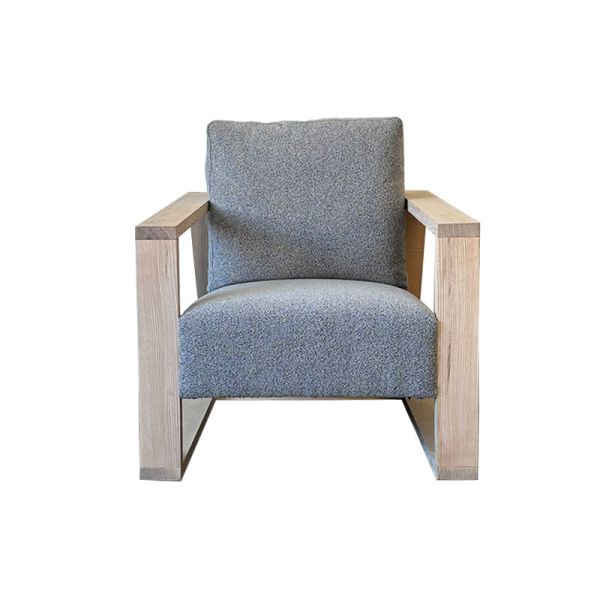 Sillón contemporáneo de madera maciza 81×109×80cm con tapicería de tela gris