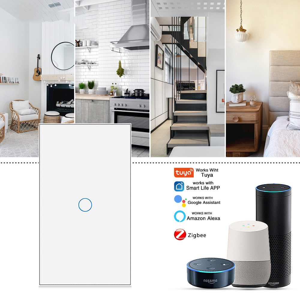 118 Тип 1Gang Google Home Tuya Смарт-переключатель Zigbee Amazon Alexa Яндекс Алиса 21 язык Смарт-переключатель Wi-Fi