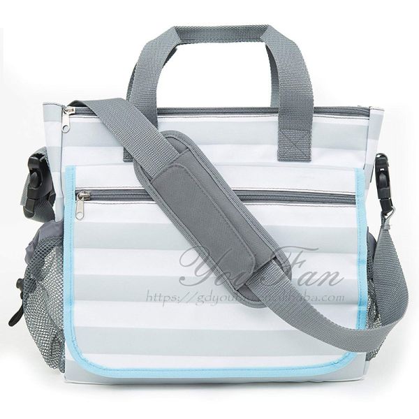 Stylish Grey Stripe Nappy Organizer Diaper Tote Bag