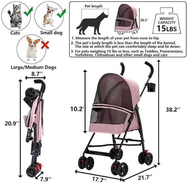 Foldable Travel Pet Stroller Lightweight Durable Safe Cat Dog Pushchair with Breathable Mesh