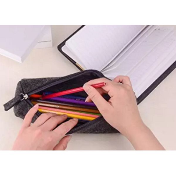 Dark Gray Felt Pencil Pouch Bag Round Shape Pencil Bags For Teens