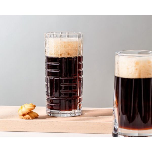 Plaid Glass Drinking Cups 340ml Lead Free 12 Ounce Crystal Tall Highball Glasses