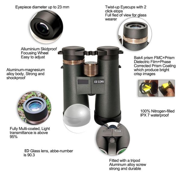 12x50 ED FMC Magnesium Alloy Body Premium Binoculars Extra-Low Dispersion Objective Lenses Outdoor And Birding Binocula