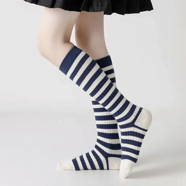 Winter Warm Knee High Socks Simple Striped Organic Cotton Baby Stockings