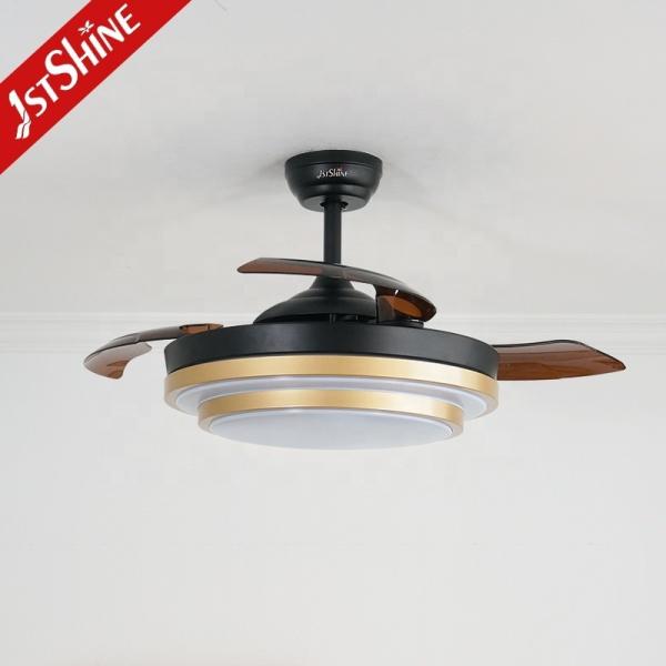 Ventilador de teto retrátil decorativo de ouro com motor de corrente contínua e serviço de soluções de iluminação
