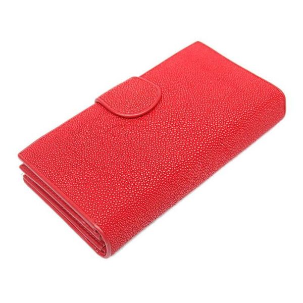 Authentic Real Stingray Skin Women's Long Red Wallet Lady Card Holders Genuine Leather Female Large Phone Clutch Purse