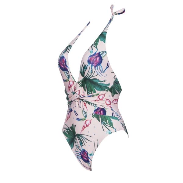 2019 New Plus Size One piece Swimsuit Deep V Swimsuit Women Push up V0001