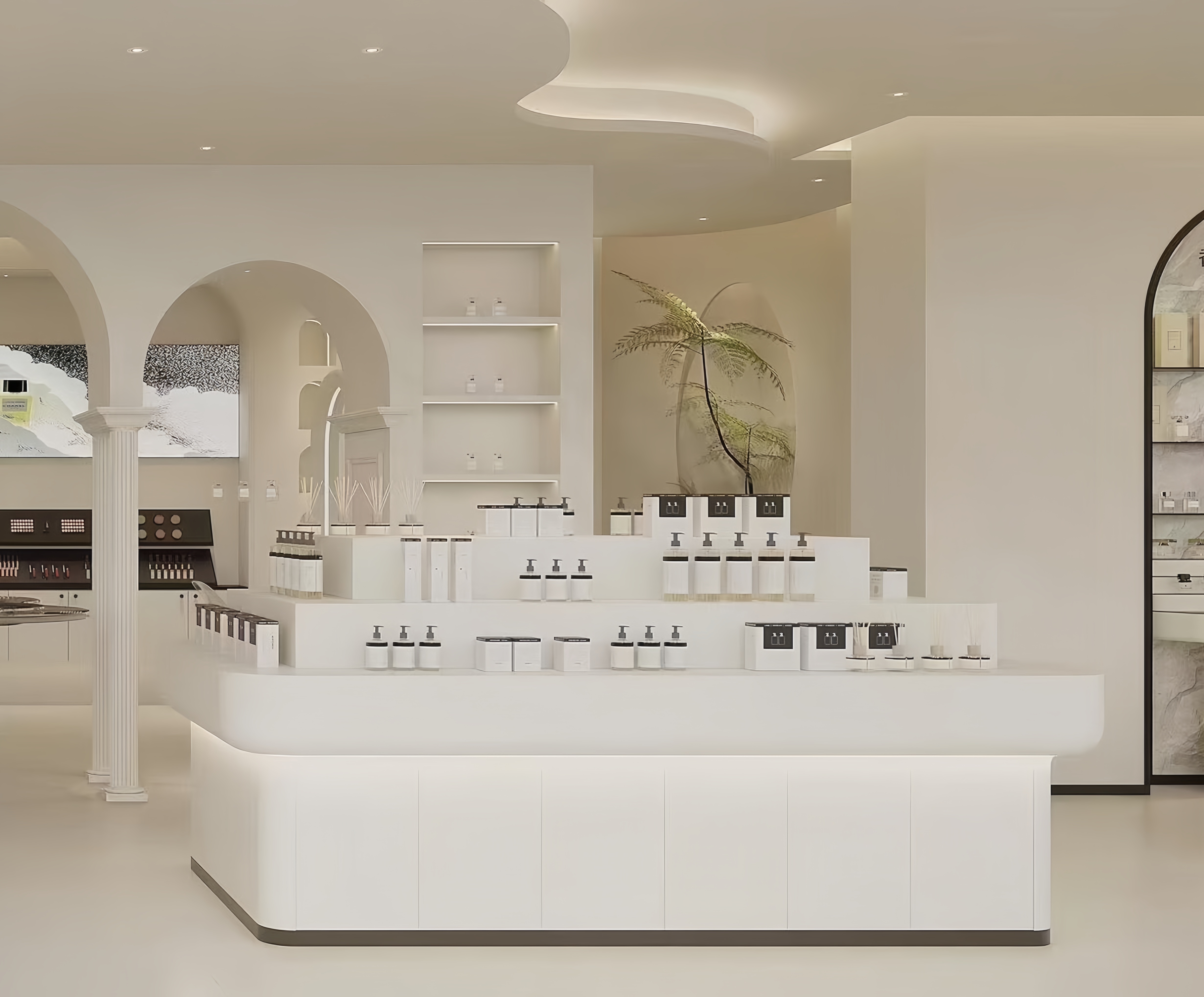 Skin Care Cosmetic Retail Displays Showcase Customizable Size Makeup Display Case