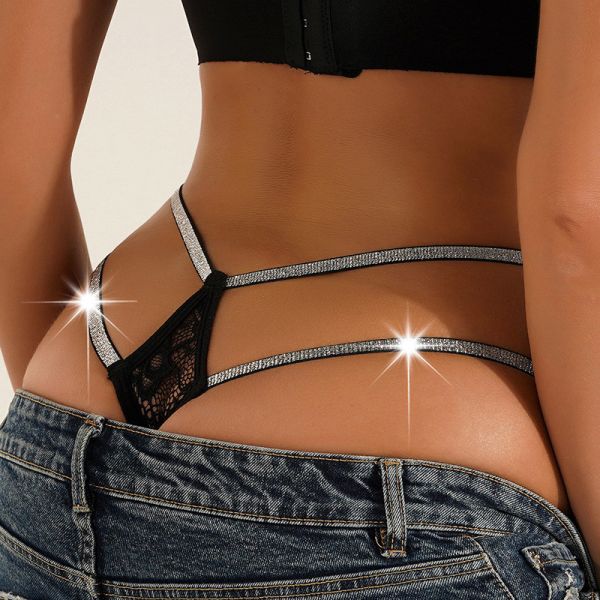 Womens Lace G Strings Sexy Cross Shining Waistband Thongs Bikini Panties Crystal Female Underwear