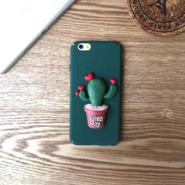 Hard PC DIY Green Cactus Potted Plant Pasted Cell Phone Case Cover For iPhone 6 6s Plus