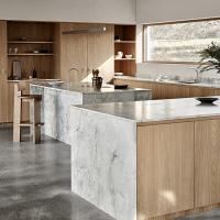 Laque de verre minimaliste Mdf Particule Melamine Board Base îles durables tiroir glissière armoires de rangement de cuisine pour intérieur