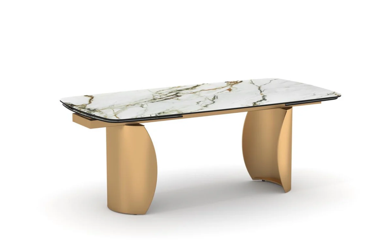 Luxury Modern Expandable Dining Room Table Adjustable Sintered Stone Marble Top Extendable Dining Table