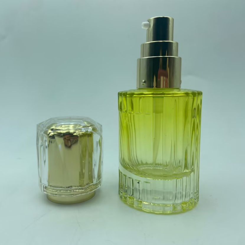 Yellow Premium Glass Lotion Bottle 40ml with Gold Pump Bottle Cosmetic Bottle OEM