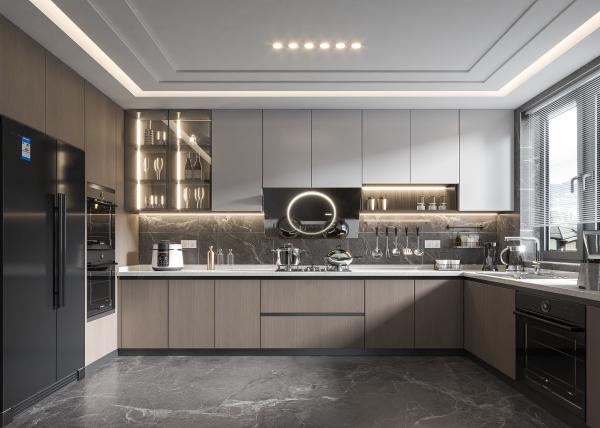 Meubles de cuisine en laque sur mesure Armoires de cuisine modulaires en bois en forme de L