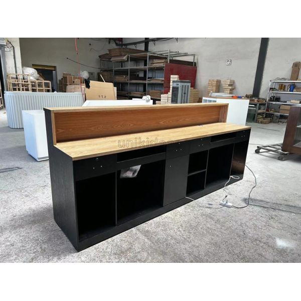 Customized Nordic Style Wooden Office Front Desk Salon Barber Shop Reception Desk Cafe Furniture