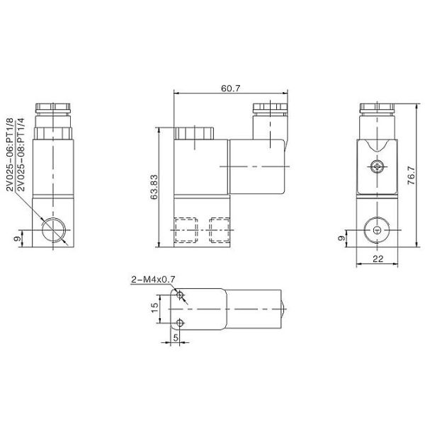 Airtac 2V025 Series 2V025 - 08 Aluminum Pneumatic Solenoid Valve Direct Acting Normally Closed With Port Size 1 / 4