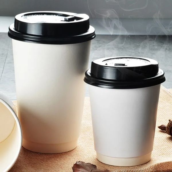 16oz 500cc Disposable Single Use White Paper Coffee Cup Double Layer Paper Cup