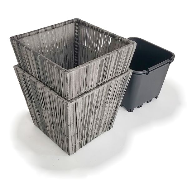 Handmade Square Shape Metal Frame Wicker Flower Pot with Plastic Original Green OEM Customized Style