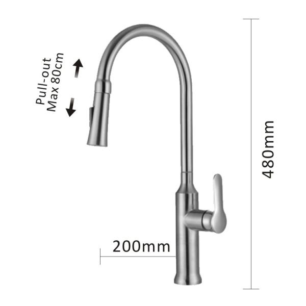 Pull Out Stainless Steel Kitchen Faucet Deck Mounted Single Handle Brushed Mixd