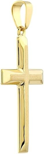 Collier de croix en or jaune 18K - Charme à bœuf pour hommes bijoux religieux pour femmes
